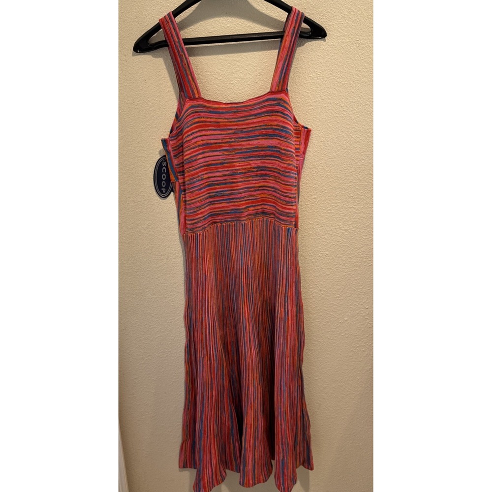 Scoop Knit Midi Dress Sheath Womens L Multicolor Stripe Mod Groovy Retro NWT - Picture 4 of 5